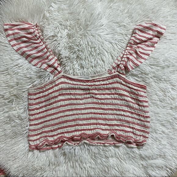 WILD FABLE • Red + White Striped Ruffle Cropped Tank Top - Picture 3 of 8